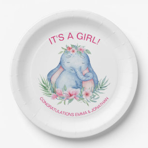 Baby Elephant Tropical Flowers Baby shower Papieren Bordje