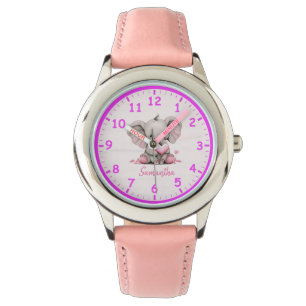 Baby Elephant with Pink Hearts Montre pour enfants