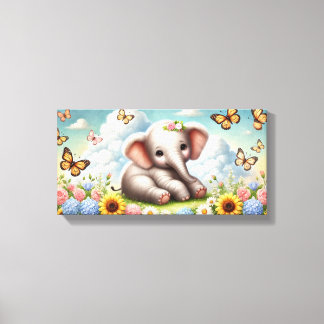 Baby Elephantin Flowers Canvas Afdruk