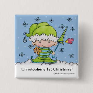 Baby Elf -gepersonaliseerd !st Christmas Vierkante Button 5,1 Cm