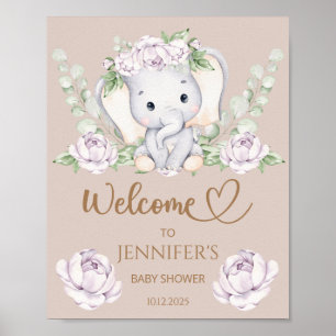 Baby elphant & Flower Baby shower Welkom Poster