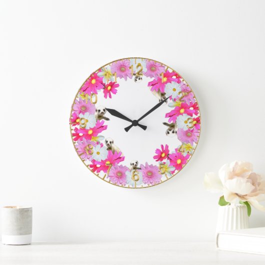 Baby en bloemen, wandklok grote klok (Huis)