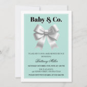 Baby en Co Silver Bow Baby shower Uitnodiging (Voorkant)