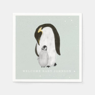 Baby en Mama Penguin Blauw Winter Jongen Baby show Servet