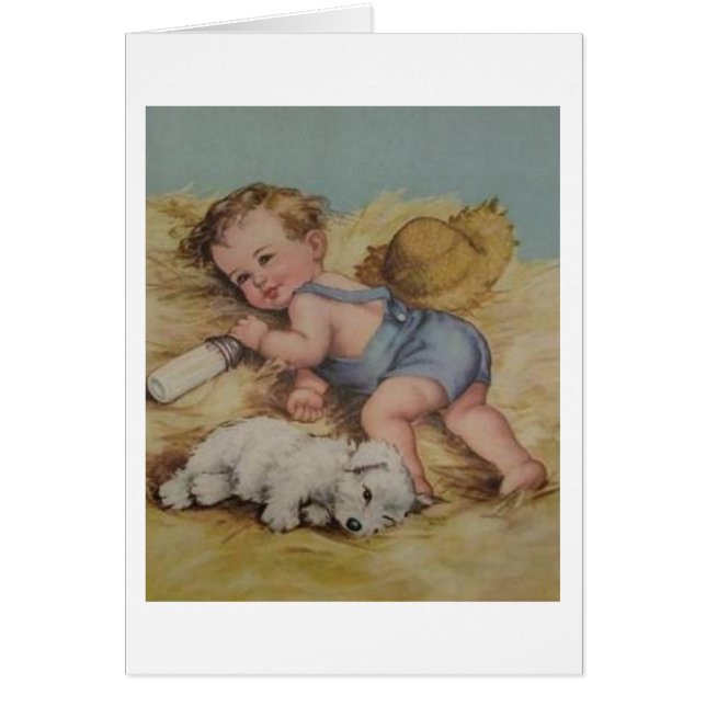 Baby en puppy in Haystack Card (Voorkant)