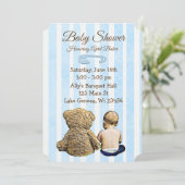 Baby en Teddy Bear Boys Baby shower Uitnodiging (Staand voorkant)