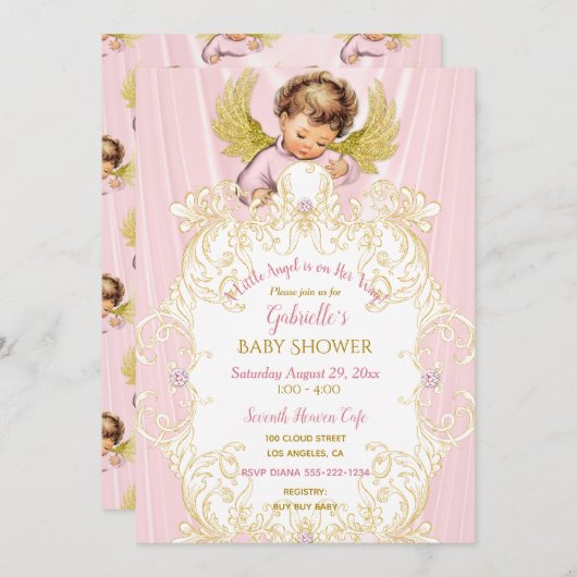 Baby Engel Roze Goud Meisje Kaart (Voorkant / Achterkant)