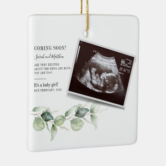 Baby Eucalyptus Botanische Zwangerschap Aankondigi Keramisch Ornament (Rechts)