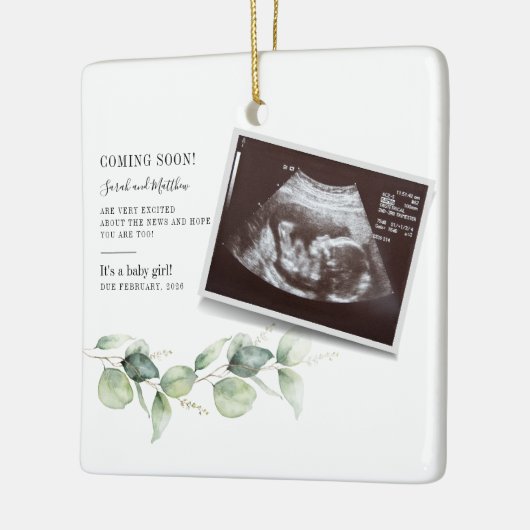 Baby Eucalyptus Botanische Zwangerschap Aankondigi Keramisch Ornament (Links)