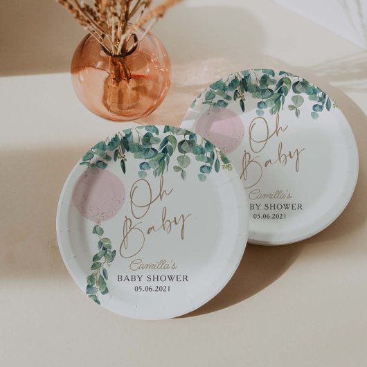 Baby Eucalyptus Pink Ballon Baby shower Papieren Bordje