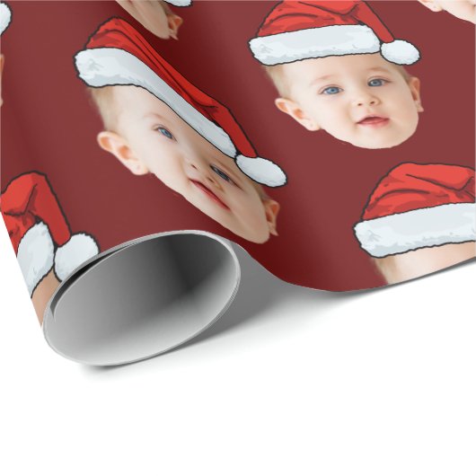 Baby Face Funny Custom Photo Kerstman Hoed Kerstmi Cadeaupapier (Rol Hoek)