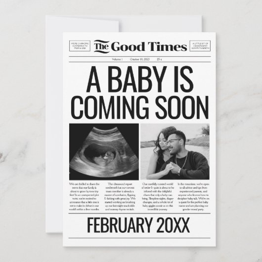 Baby Faire-part Newspaper Pregnancy Reveal Card (Devant)