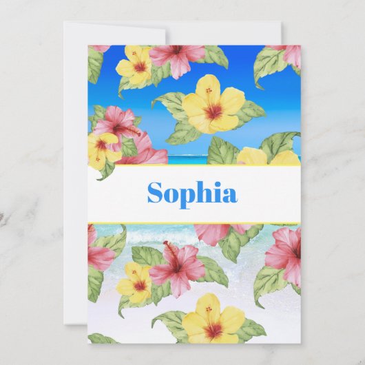 Baby Faire-part Photo Plage florale tropicale (Dos)