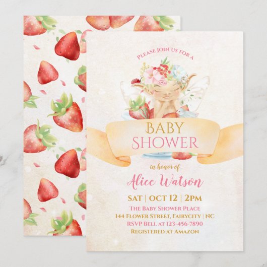 Baby Fairy Delicate Girly Baby shower Invitation (Devant / Derrière)