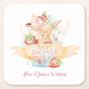 Baby Fairy Delicate Girly Baby shower Vierkante Kartonnen Onderzetter
