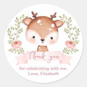 Baby Fawn Birthday Party I Baby shower Bedankt Ronde Sticker