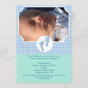 Baby Feet Blue Baptism Dedication 5x7 foto Kaart