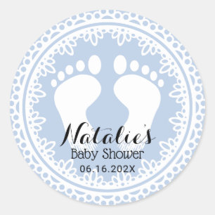 Baby Feet Lace Blue Baby shower Favor Ronde Sticker