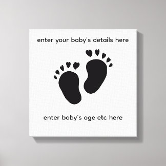 baby feet print with heart toes wall art canvas