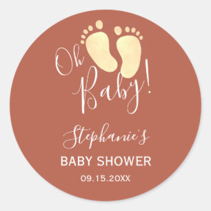 Baby Feet Terracotta Yellow Baby shower Ronde Sticker