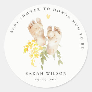 Baby Feet Yellow Floral Geslachtsneutraal Baby sho Ronde Sticker