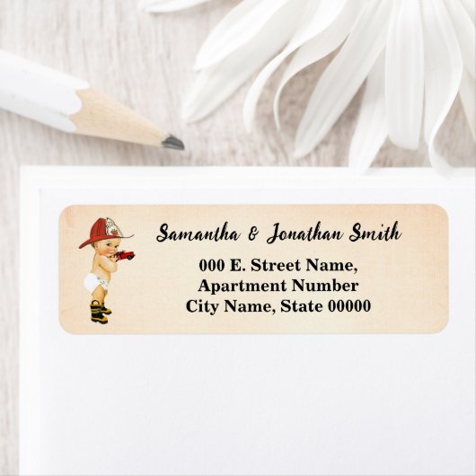 Baby Firefighter Baby shower Return Address Label (Insitu)