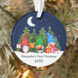 Baby First Christmas Aquarelle Gnomes Arbres