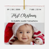 Baby First Christmas Birth Stats Name Calligraphy  Keramisch Ornament (Achterkant)
