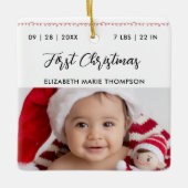 Baby First Christmas Birth Stats Name Calligraphy  Keramisch Ornament (Voorkant)