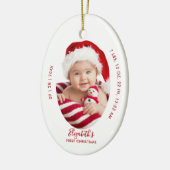 Baby First Christmas Birth Stats Name Minimal Red Keramisch Ornament (Links)