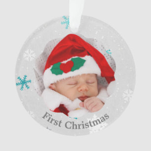 Baby First Christmas Blue Snowflakes Photo