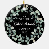 Baby First Christmas Eucalyptus Wreath Black Keramisch Ornament (Achterkant)