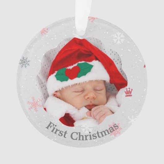 Baby First Christmas Pink Snowflakes Photo (devant)