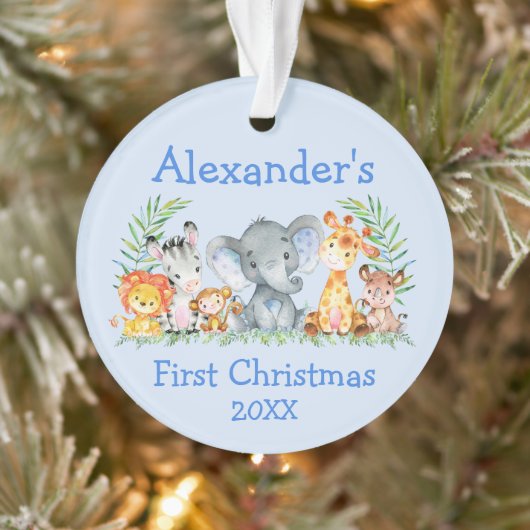 Baby First Christmas Safari Animaux Blue Ornament (Arbre)