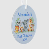 Baby First Christmas Safari Animaux Blue Ornament (devant)