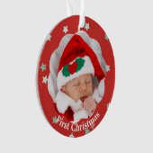 Baby First Christmas Stars on Red Photo Ornament (devant)