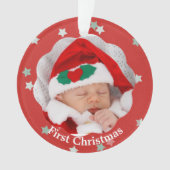 Baby First Christmas Stars on Red Photo Ornament (devant)
