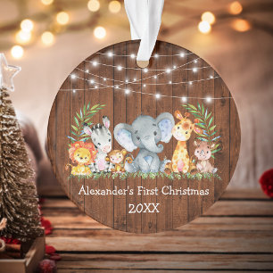 Baby First Christmas Wood Lights Safari Animaux