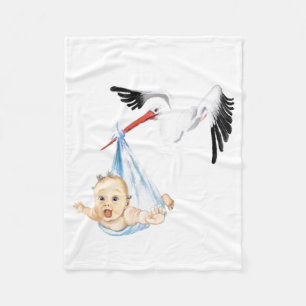 Baby fleece dekens met Ooievaar en Baby
