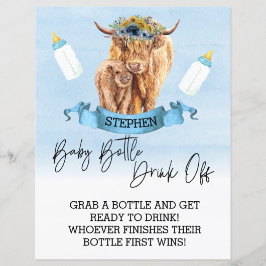 Baby Fles Drink van game Shower Highland Koe (Voorkant)
