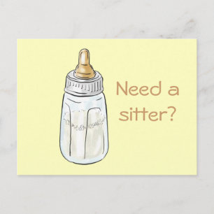 Baby flesje op geel, heb je een sitter nodig? brie briefkaart
