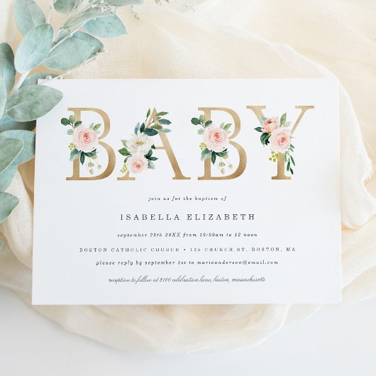 Baby Floral Baptism Invitation Kaart