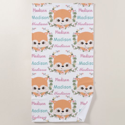 Baby Floral Fox Custom Name Ombre Pattern Strandlaken (Voorkant)