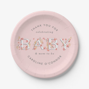 BABY Floral Garden Baby shower Roze Papieren Bordje