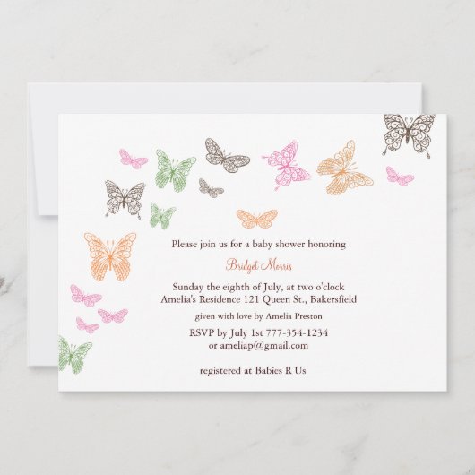Baby Flutters Douche Invitation orange (Devant)