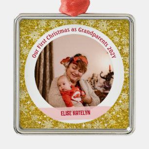 Baby Foto 1e Kerstmis als grootouders Golden Metalen Ornament