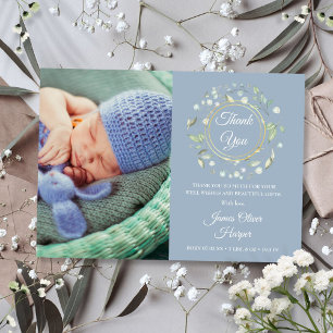 Baby Foto Bedankt Groene Tinten Stofblauw Geboorte Aankondiging
