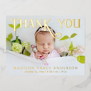 Baby Foto: Bedankt Modern Heart Birth Folie Uitnodiging Briefkaart