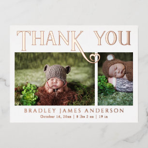 Baby Foto: Bedankt Modern Heart Birth Folie Uitnodiging Briefkaart
