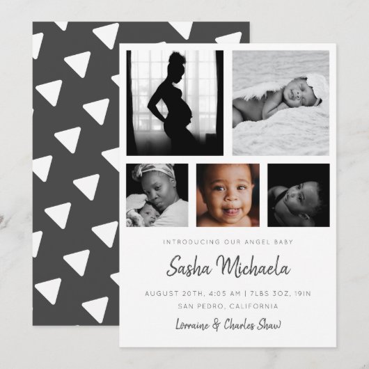 Baby Foto Collage Birth kondiging Kaart (Voorkant / Achterkant)